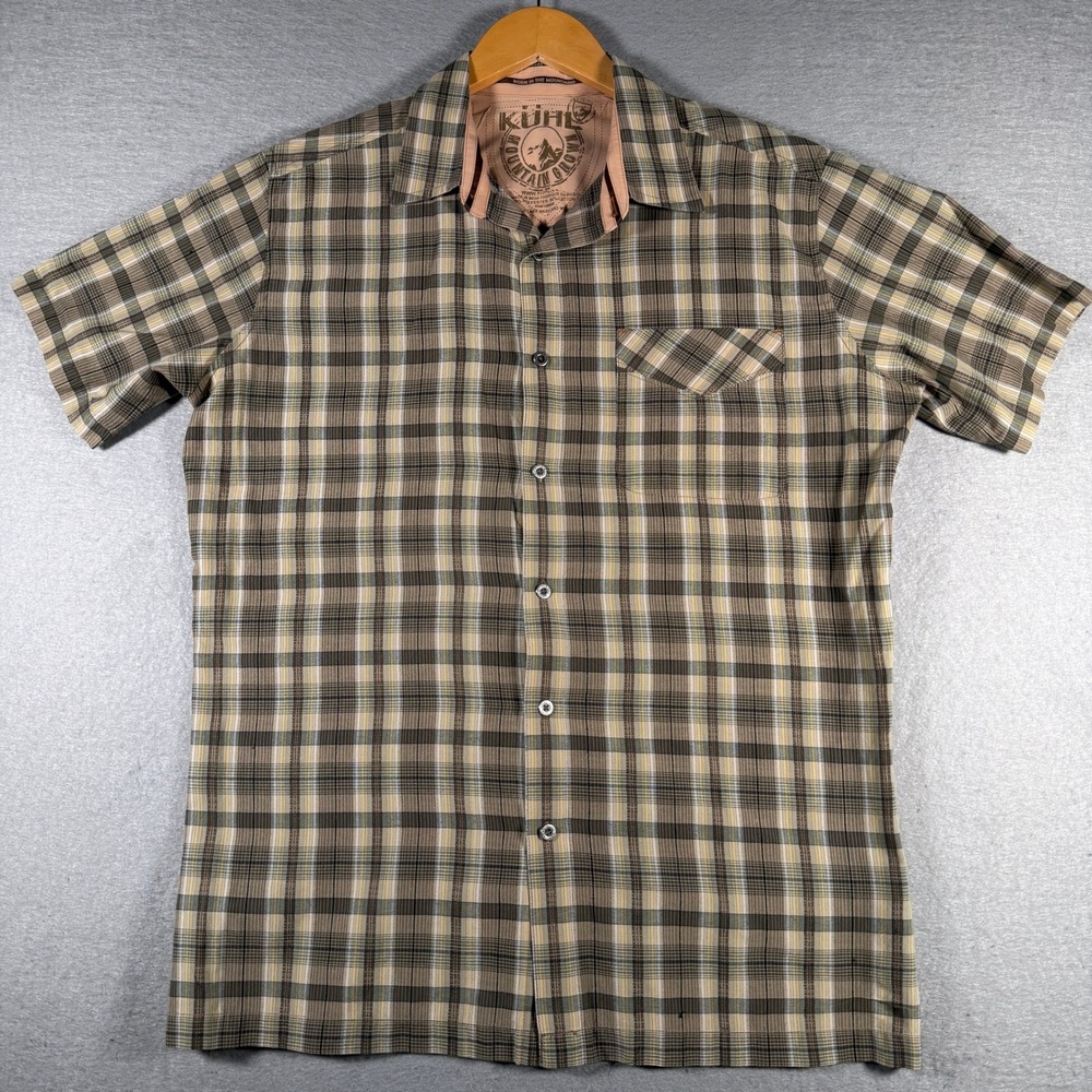 Vintage Kuhl Mens Brown Plaid Short Sleeve Button Down Shirt Medium Gorpcore